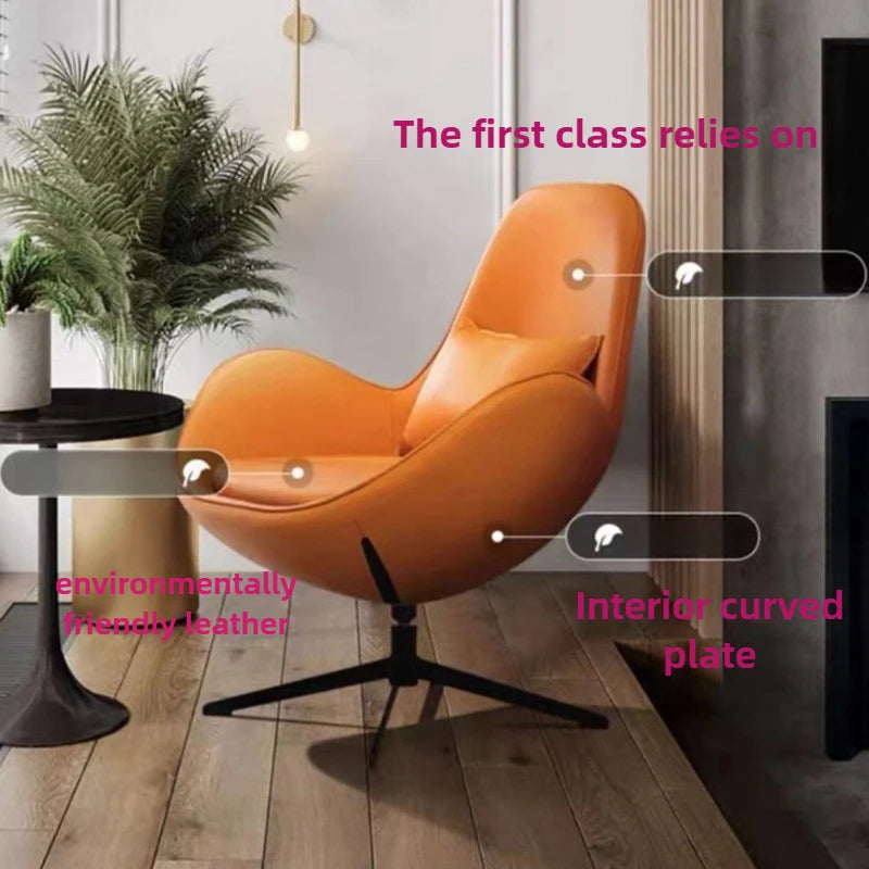 Luxuriöser Nordic Lazy Leder-Einzelsessel mit 360° Drehfunktion – Moderner Relax-Armchair mit Rollen für Wohnzimmer