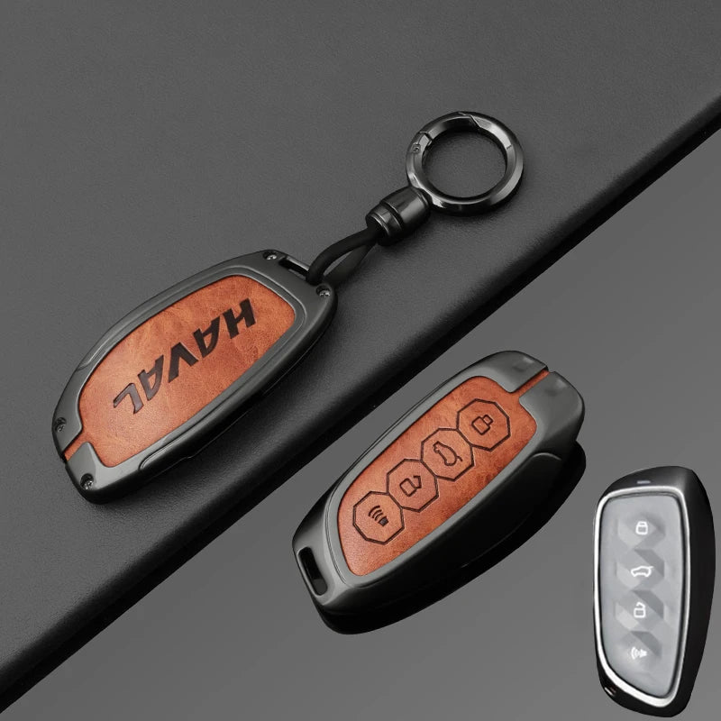 Premium Autoschlüssel Hülle aus Zinklegierung & Leder für Great Wall Haval – Key Case Cover für H6 (2024), H9 (2024), F7x, H5, H3, H2, M6 & mehr