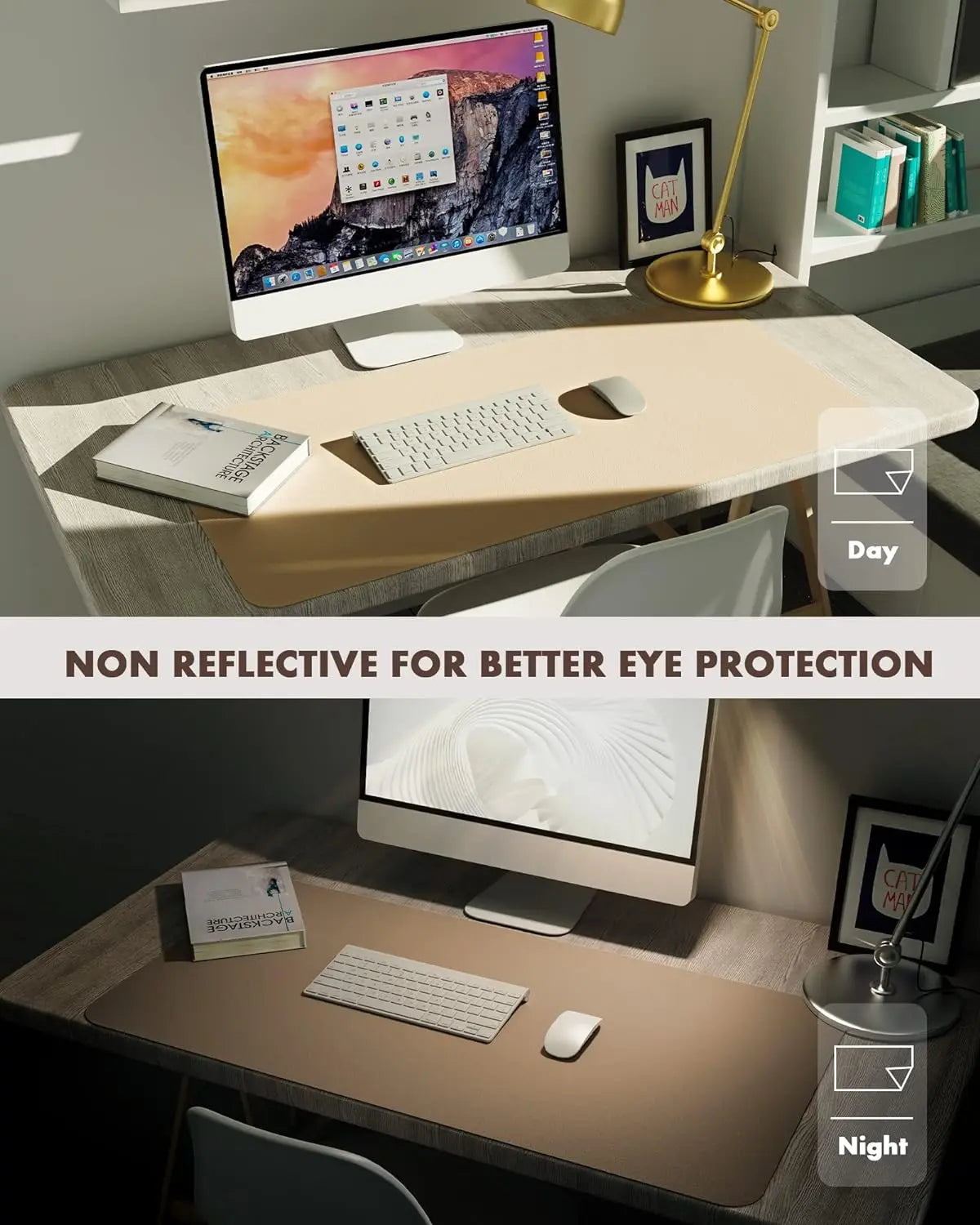 YSAGi Doppelseitige Leder Schreibtischunterlage – Große Wasserdichte Desk Mat mit Eco-Kork, Rutschfeste Schreibtischauflage & Mauspad für Büro und Zuhause