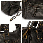 Bolso retro de cuero PU para estudiantes y mensajeros – Bolso grande Y2K para motocicletas y etiquetas