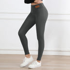 Femme Winter Lederlabel Samt-Leggings Taille Haute – Warme Skinny Stretch Leggings mit Velour-Futter 