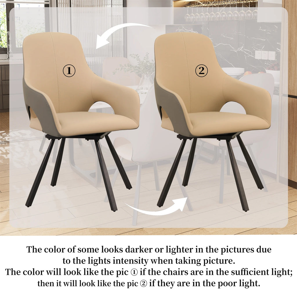 2er Set Drehbare Esszimmerstühle mit Armlehnen – Moderne Polsterstühle aus Mikrofaser-Kunstleder mit hoher Rückenlehne für Küche & Wohnzimmer