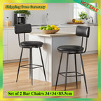 Comanlai Barstühle 2er Set – Hohe Barhocker mit Rückenlehne aus PU-Leder, moderne Küchen- & Barstühle mit Metallbeinen in Schwarz