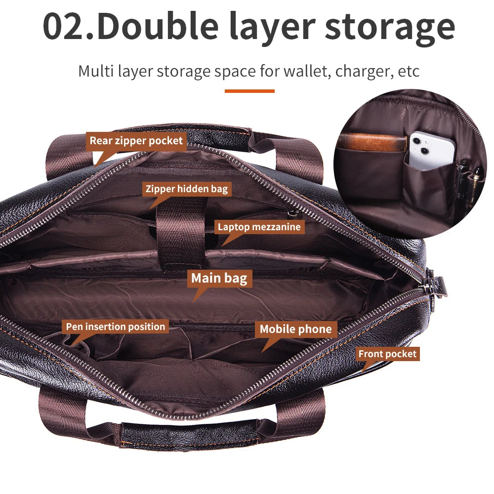 STEEL LION Herren Leder-Aktentasche – Große Business- und Laptop-Tasche aus Cowhide, Hand- und Schultertragbar