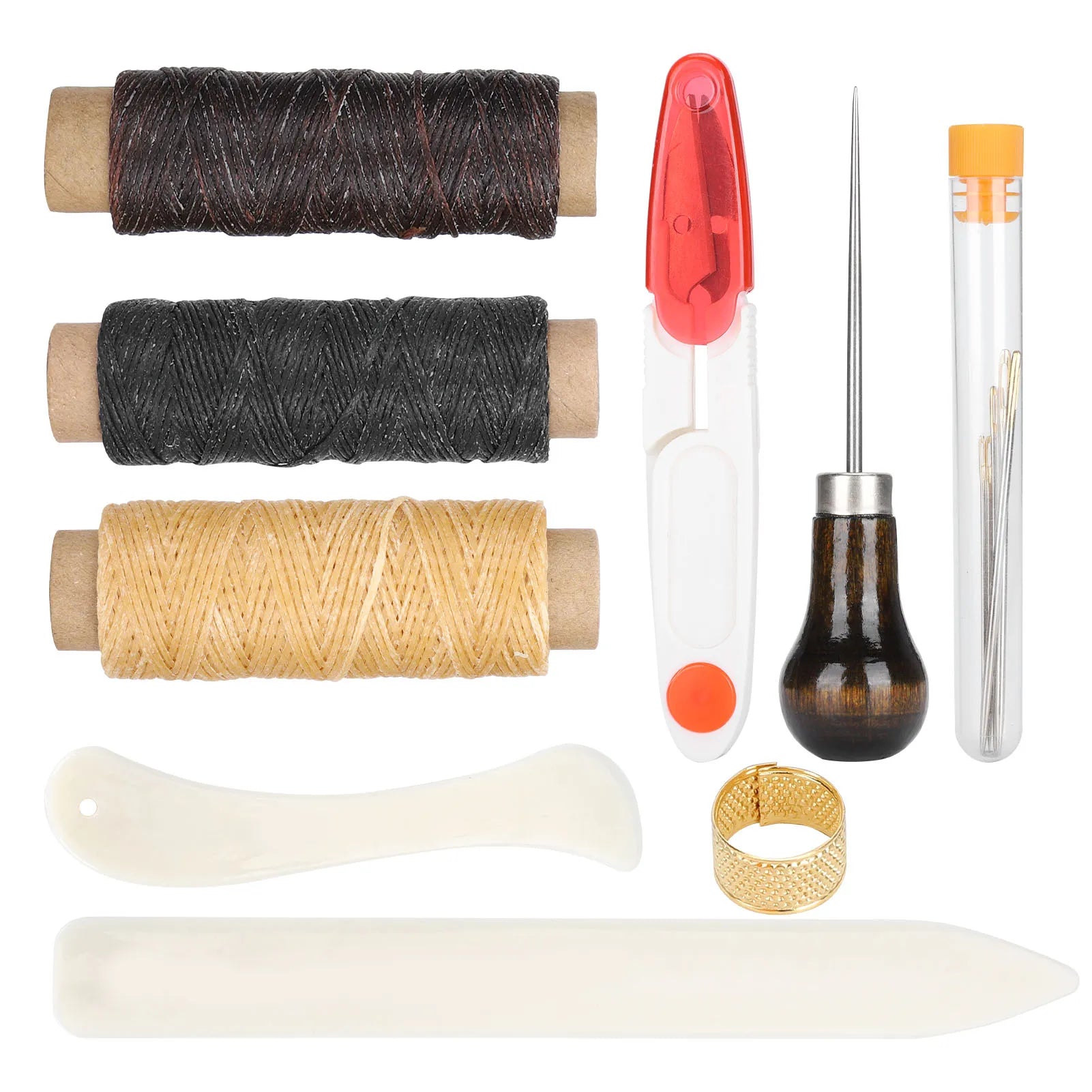 14-teiliges Leder Handnäh- & Werkzeug Set – Leather Working Tools Kit für Reparatur, DIY Nähen & kreative Lederarbeiten