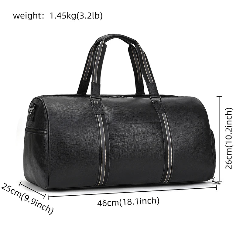 Luufan Leder Reisetasche für Herren – Grand sac de sport noir au véritable sac à dos comme bagage à main, sac d'affaires, sac de voyage et sac de sport 