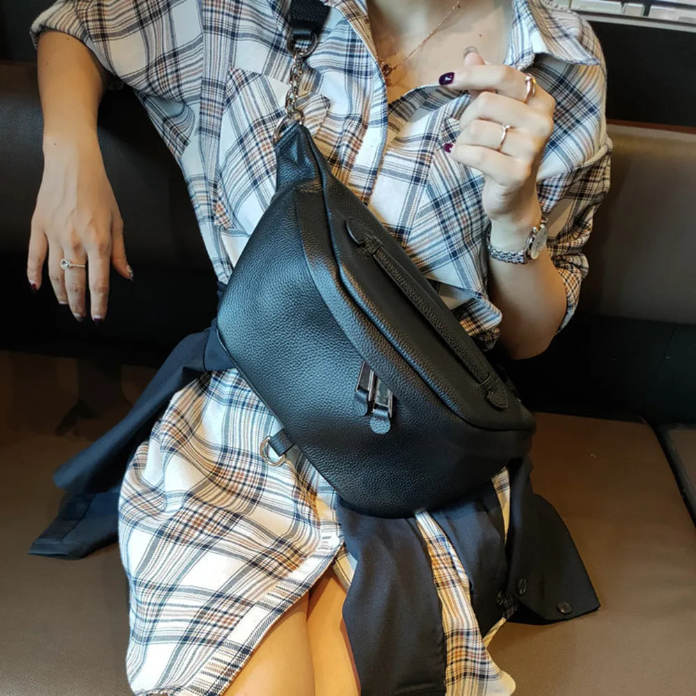 Luxuriöse Damen Bauchtasche aus Echtem Leder – Designer Barrel-Shape Fanny Pack & Gürteltasche für Frauen