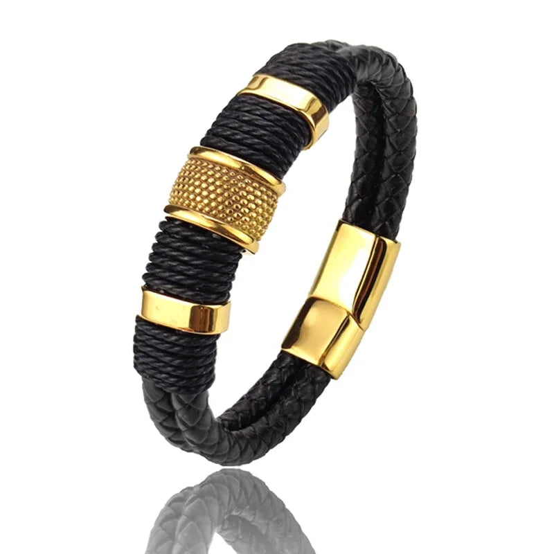 Luxus Herren Lederarmband Vintage – Mehrlagiges braunes Lederarmband mit Edelstahl & Perlen, elegantes Herrenarmband in Premium-Qualität