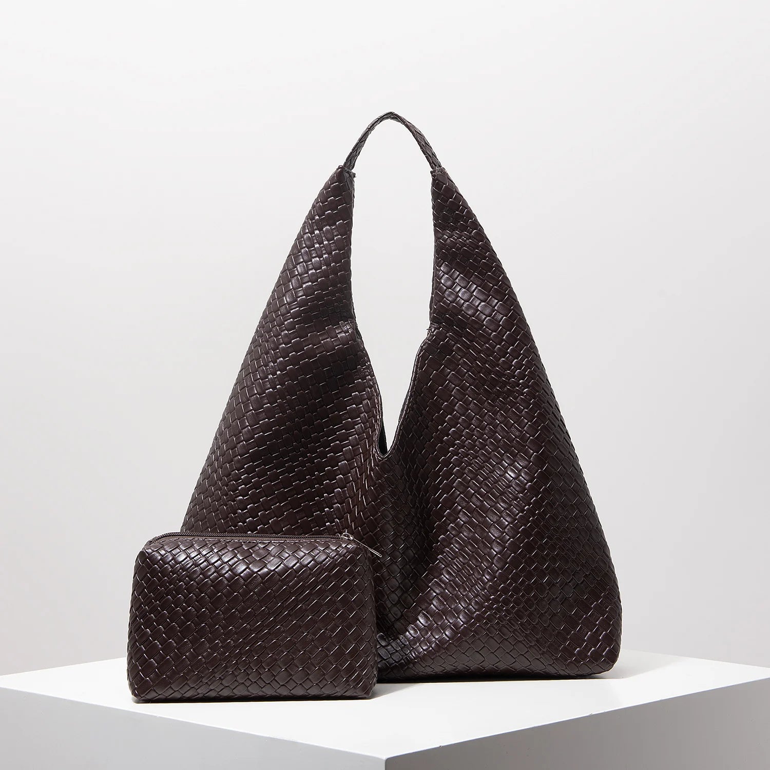 Vintage PU-Leder Woven Shoulder Bag – Große Kapazität Tote Bag mit Geldbörse, Minimalistische Damenhandtasche, Mutter-Kind Kombi Bag