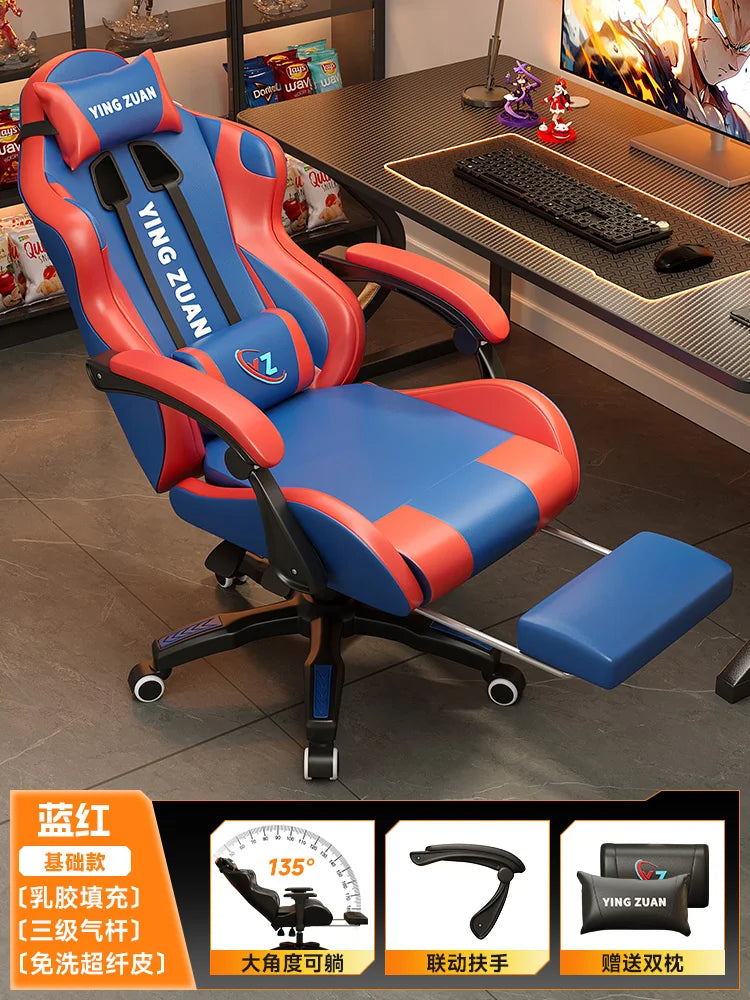 Ergonomischer Bürostuhl aus Leder mit Fußstütze & Rückenlehne – Höhenverstellbarer Drehstuhl mit Armlehnen & Rollen für Homeoffice & Büro