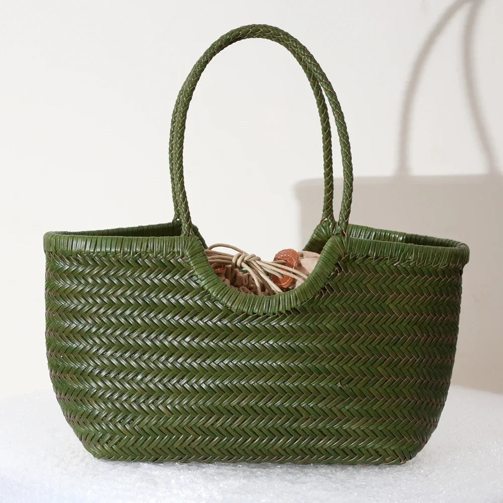 Damen Schultertasche aus echtem Leder – Handgeflochtene Vintage Tote Bag aus Rindsleder, große Shoppingtasche