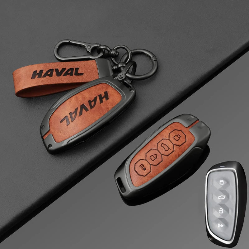 Étui de clé de voiture haut de gamme avec revêtement métallique et cuir pour Great Wall Haval – Étui de clé pour H6 (2024), H9 (2024), F7x, H5, H3, H2, M6 et plus