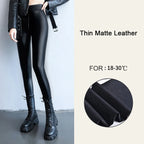 BIVIGAOS Damen Samt PU Leder Leggings – High Waist, warm gefüttert, matte Lederoptik & Slim Fit für Herbst und Winter