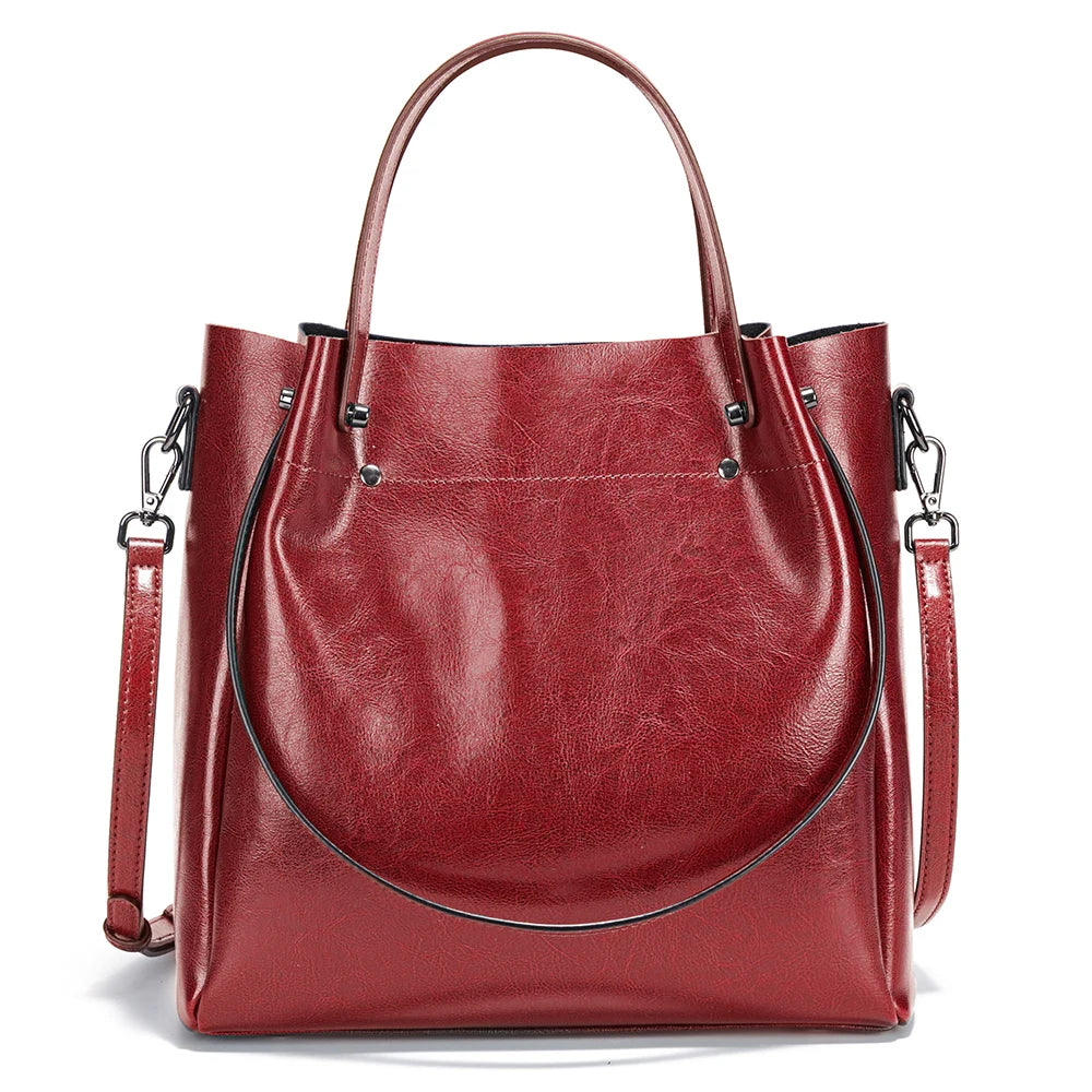 ZENCY Multifunktionale Ledertasche – Große Shopper Bag aus 100% Echtleder für Damen, Schulter- & Crossbody Tote, Rot