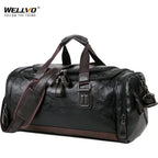 Wellvo Herren Reisetasche aus PU Leder – Grand sac de sport comme bagage à main, sac de voyage décontracté et sac de sport avec une viel Stauraum 
