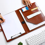 A4 PU Leder Business Mappe mit Clip, Stifthalter &amp; Kartenfächern – Organizador multifuncional para oficinas y reuniones