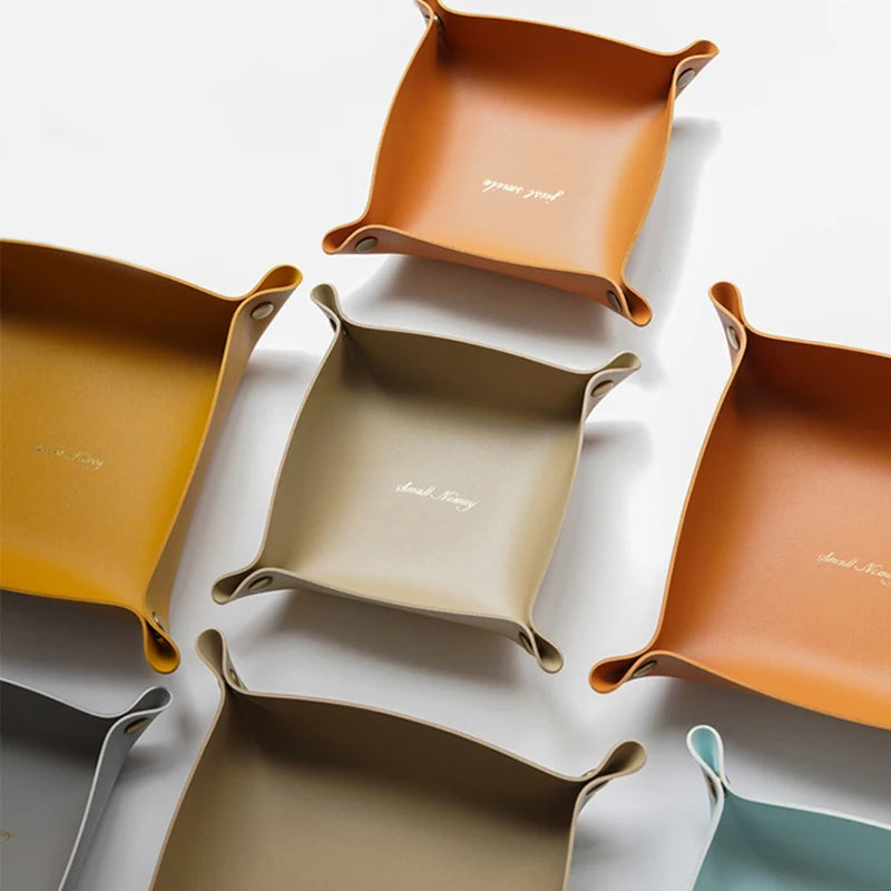 Organiseur de bureau en cuir de style nordique – Organiseur de bureau pliable pour produits de beauté, cosmétiques et cosmétiques | Conception quadratique 