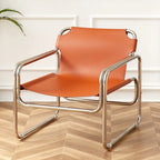 Bauhaus Designer Einzelsessel aus Edelstahl &amp; Sattelleder – Moderner Luxus Leisure- &amp; Relaxstuhl im nordischen Stil