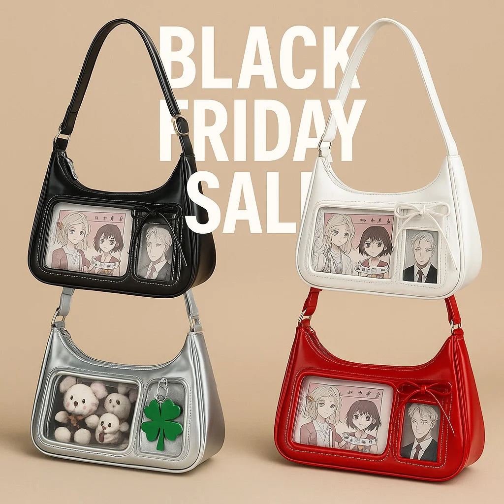 Y2K Harajuku Damen Schultertasche – Transparent Ita Bag im koreanisch-japanischen Preppy-Stil mit Schleife, Sac à main bandoulière