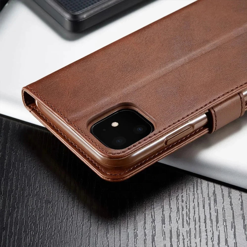 Luxus Leder Wallet Case für iPhone – Flip Cover mit Kartenfächern & Standfunktion für iPhone 5S bis iPhone 17 Pro Max