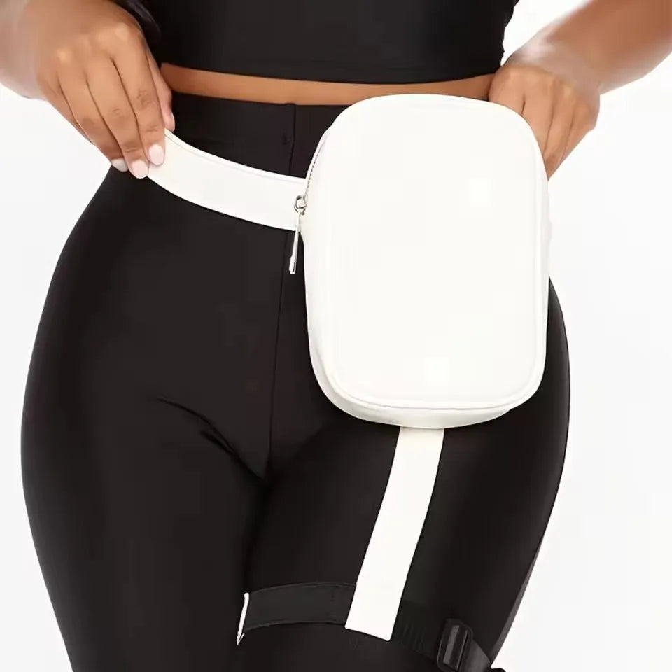 Trendy Damen Hüfttasche 2025 – Schwarze PU-Leder Fanny Pack & Beintasche für Outdoor, Hiking & Motorrad