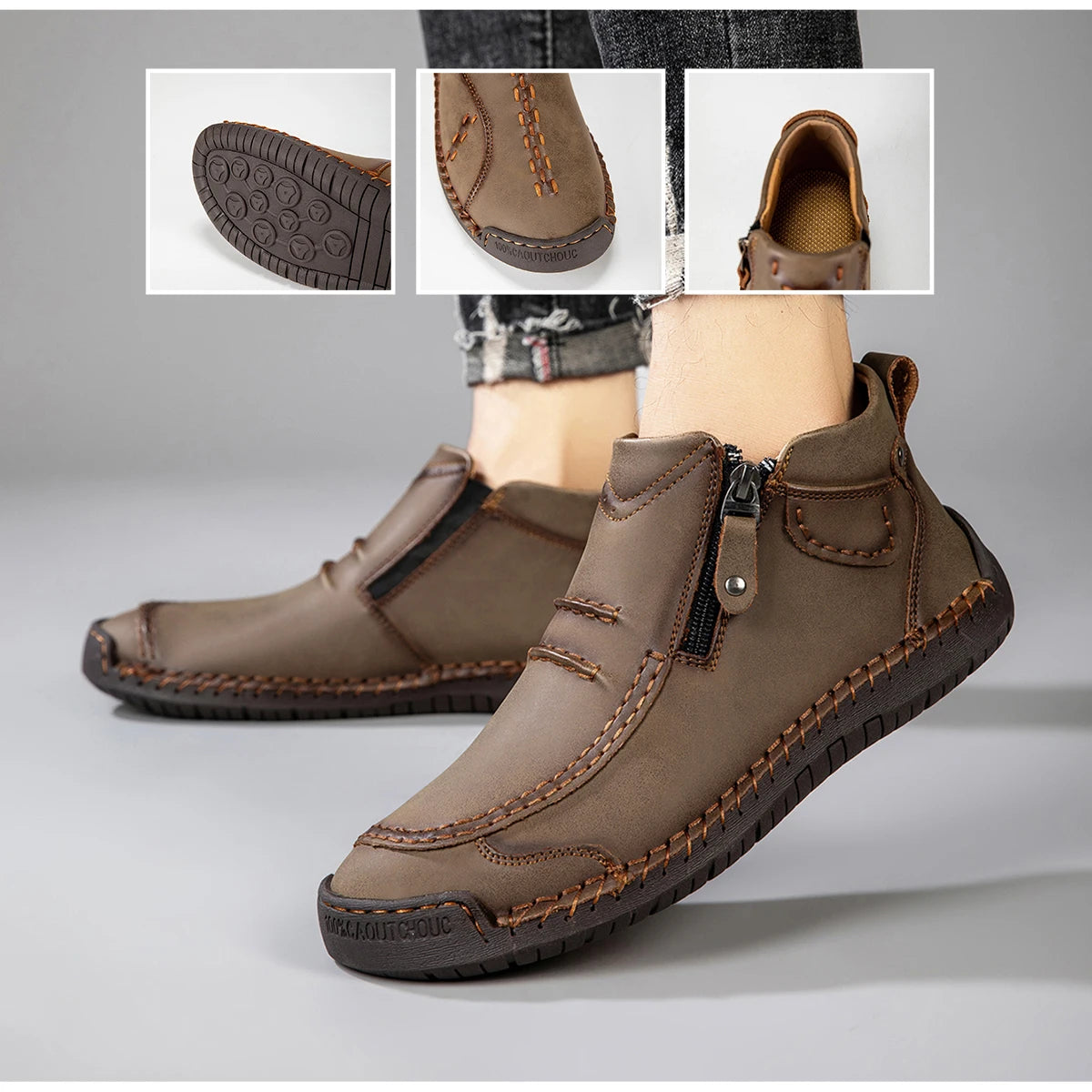 LETCOMFIT Herren Leder Stiefel – Herbst/Winter Ankle Boots, handgefertigt, atmungsaktiv, Outdoor Casual Schuhe, Plus Size