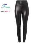 Dames PU Lederleggings Taille Haute – Mat Push-Up Leggings mit Doppelreißverschluss, Stretch &amp; Knöchellänge 