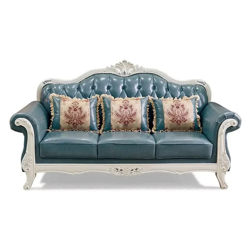 Elegantes Luxus Leder Sofa für Wohnzimmer – Designer Couch im nordischen Stil mit breiten Armlehnen, hochwertiges Echtleder & Postmodernes Design