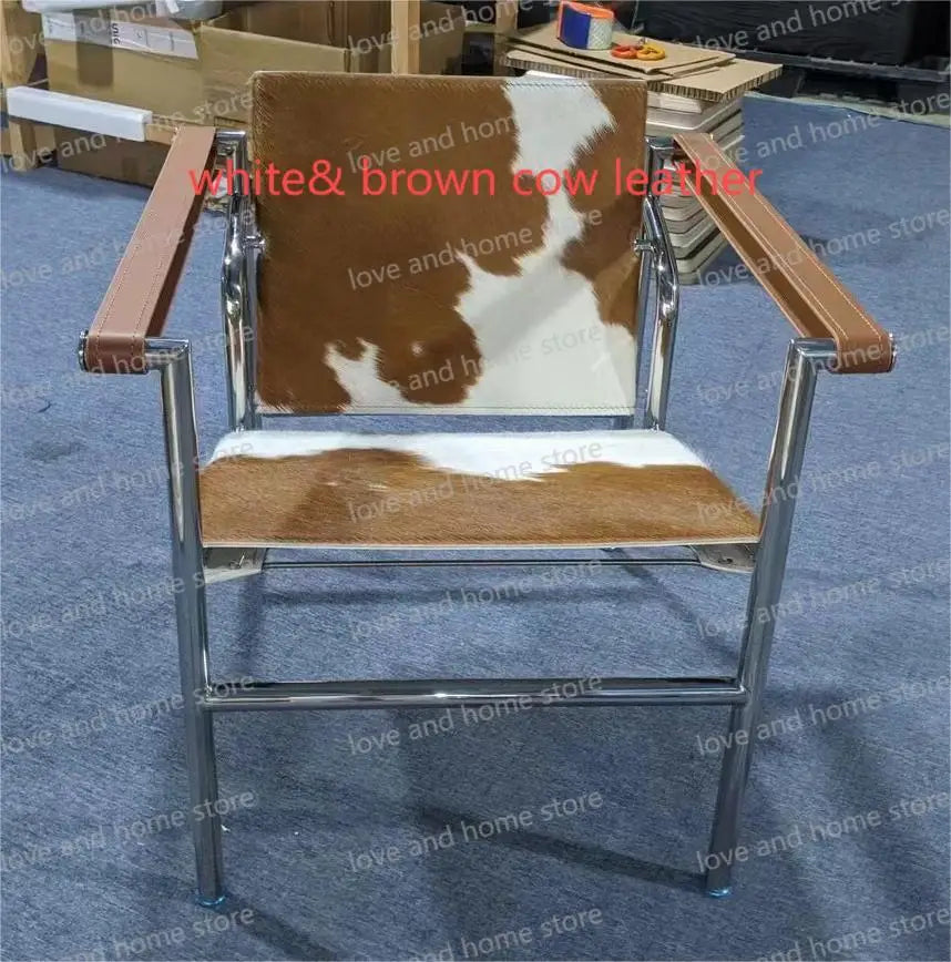 Bauhaus Lounge Armchair im Corbusier-Stil – PU-/Leder-Sessel mit Edelstahlrahmen für modernes Wohnzimmer