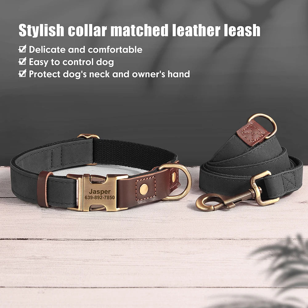 Personalisierbares Hundehalsband mit Leine aus PU-Leder – Robust, Verstellbar & Individuell Gestaltbar für Kleine und Große Hunde
