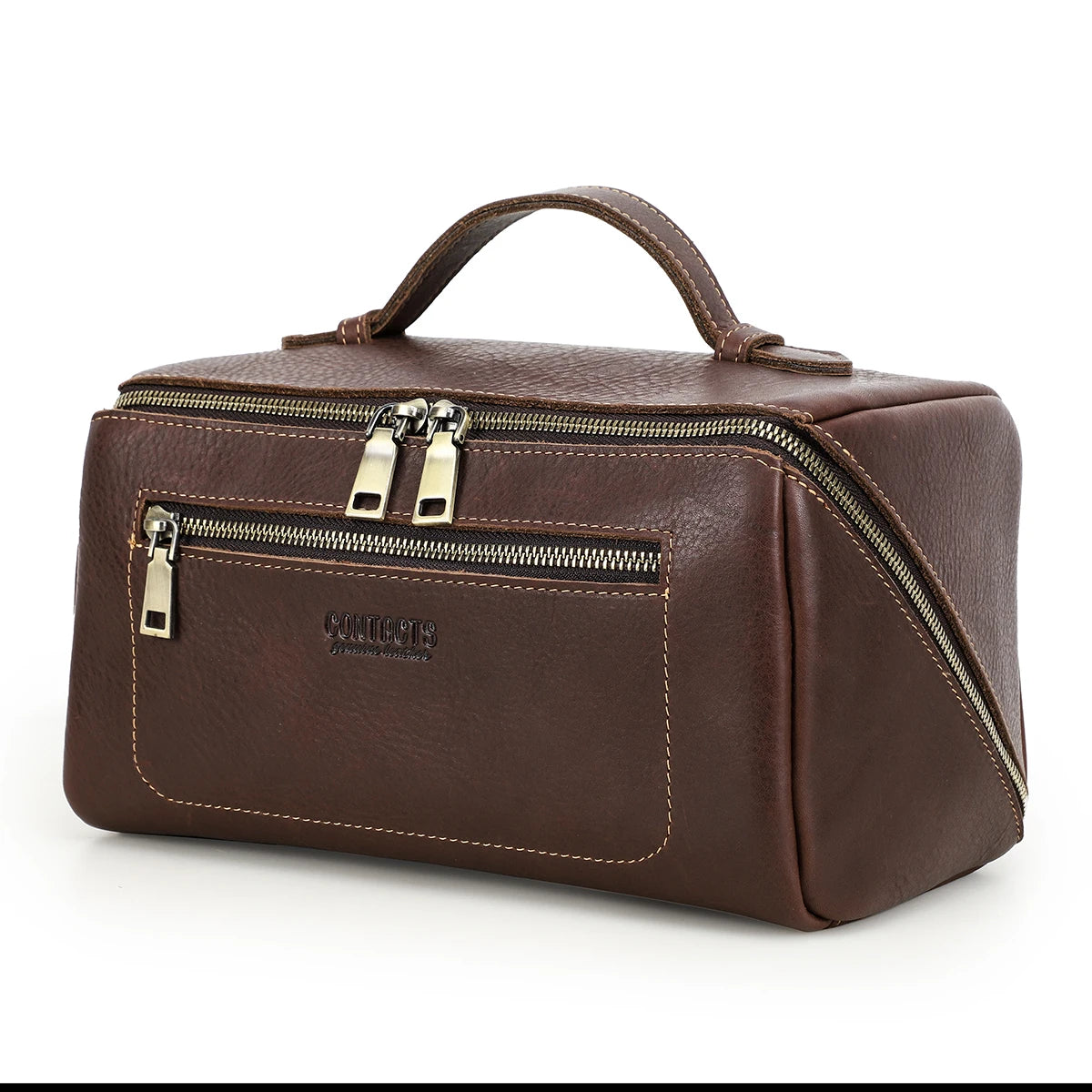 CONTACTO Herren Kulturbeutel aus echtem Leder – Hochwertige Wasch- &amp; Kosmetiktasche mit großer Kapazität