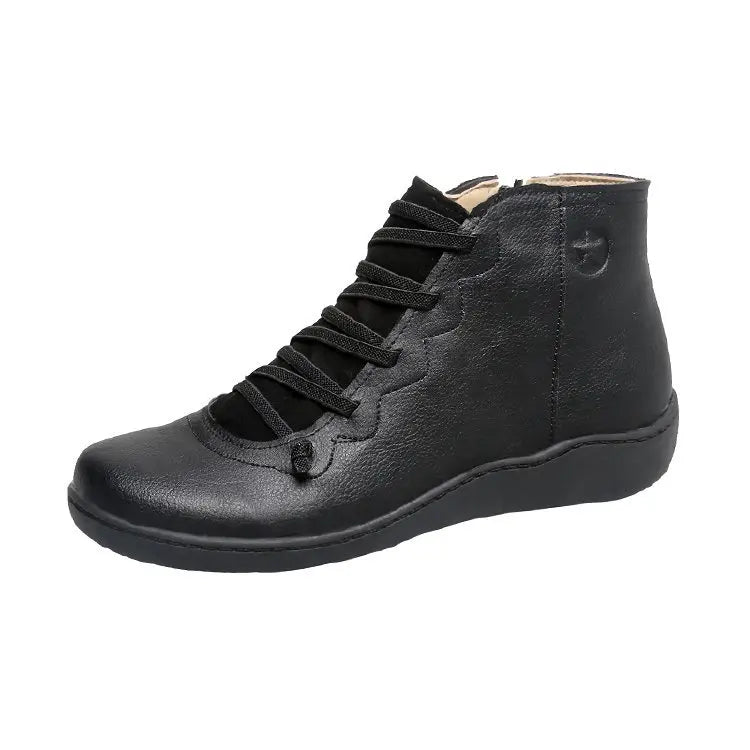 Damen Schneestiefel Knöchelhoch – Warme Winter Ankle Boots mit Schnürung, flachem Absatz & Vintage-Design