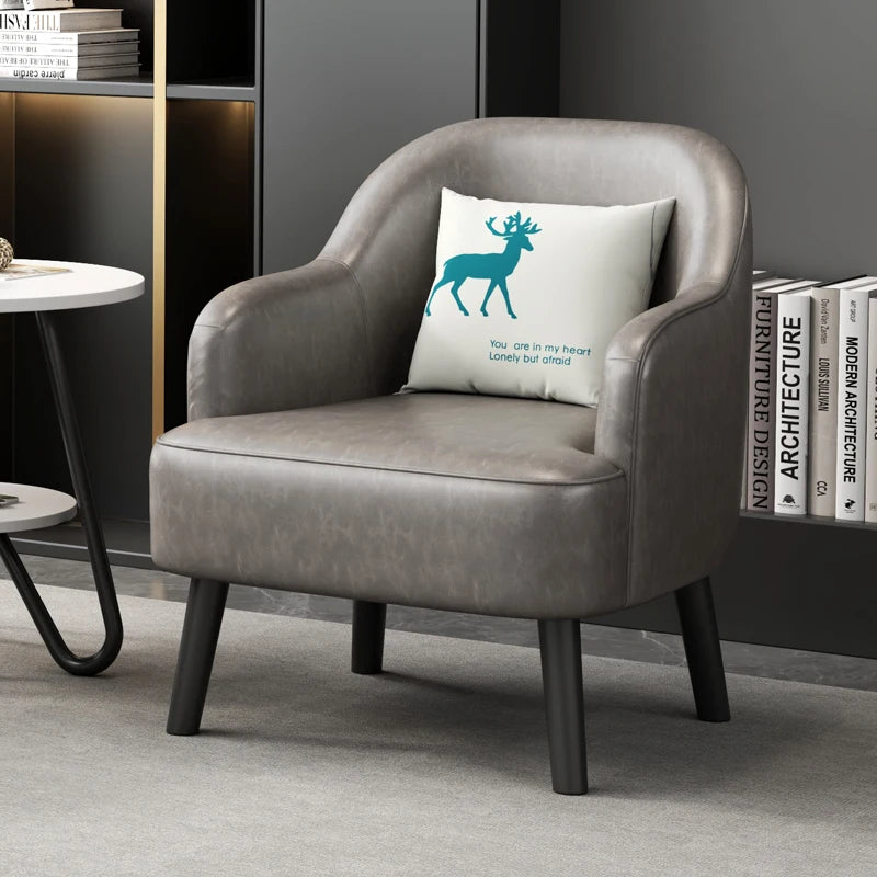 Moderner Lounge-Sessel aus Kunstleder – Bequemer Einzelsessel für Wohnzimmer, Schlafzimmer & Büro, kompakter Relax- & Accent Chair