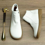 Handgefertigte Damen Stiefeletten aus echtem Leder – Warme Retro Ankle Boots mit Rundspitze &amp; Reißverschluss (Größe 35–45) 