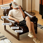 Retro Holz-Relaxsessel aus Leder – Bequemer Accent Chair mit Massivholzrahmen, sillón lounge más moderno para Wohnzimmer, Schlafzimmer &amp; Arbeitszimmer