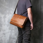 Retro Herren Rucksack aus echtem Crazy Horse Leder – Ein-Schulter Messenger Bag, horizontales Design, große Kapazität, Vintage-Stil