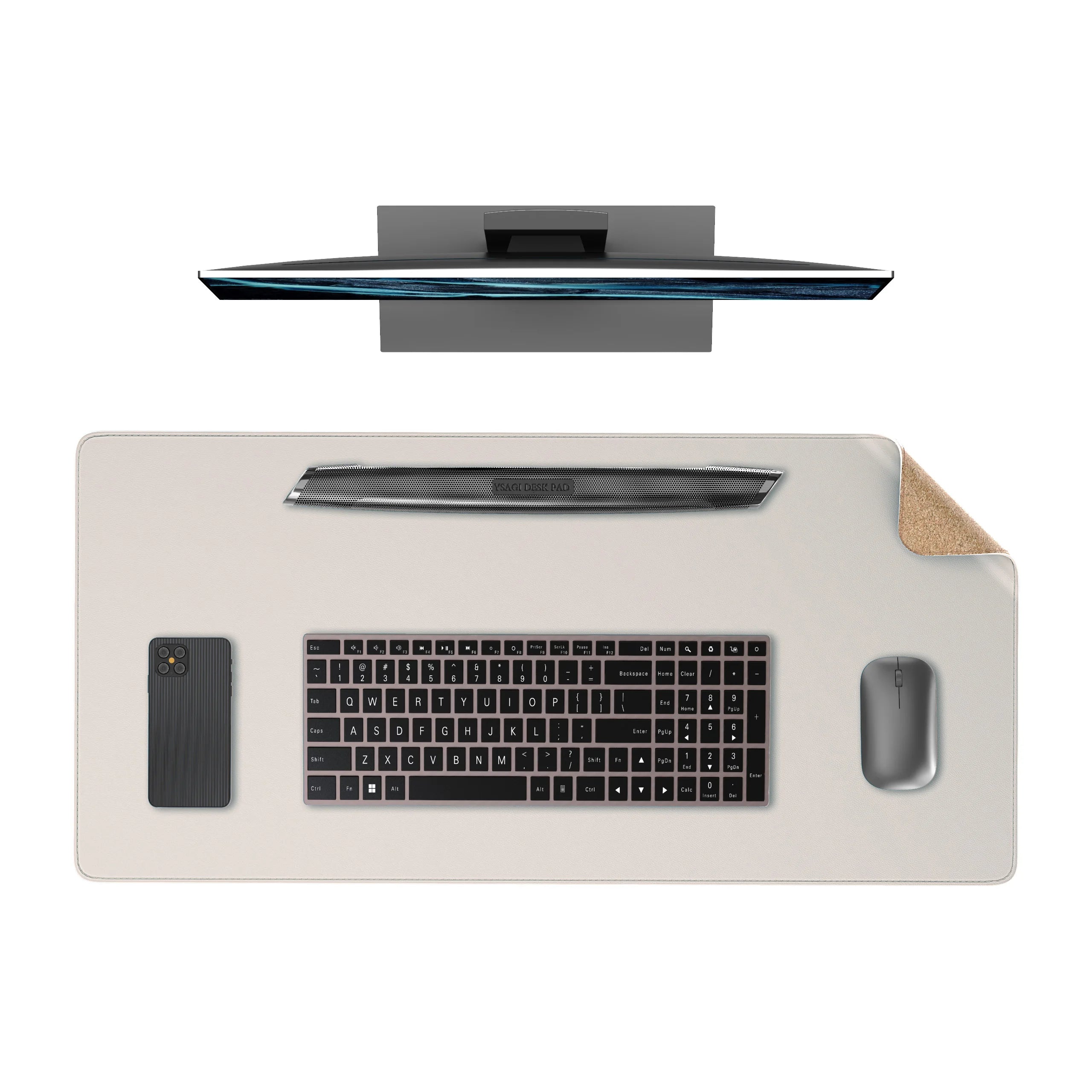 YSAGi Doppelseitige Leder Schreibtischunterlage – Große Desk Mat aus Leder & Kork in Schwarz, Rutschfeste Schreibtischauflage & Mauspad für Büro & Zuhause