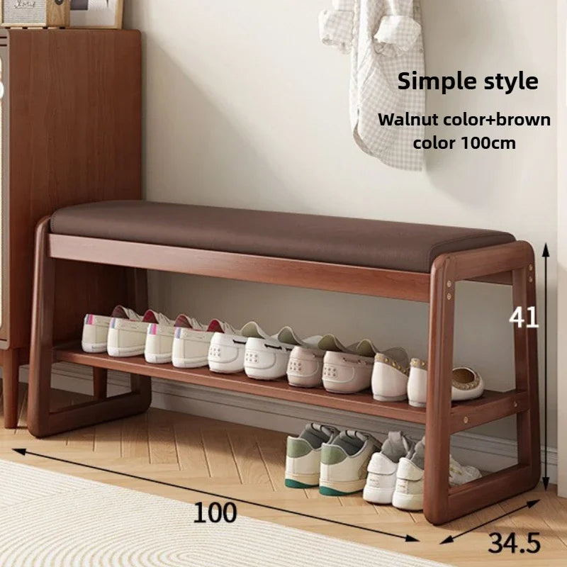 Geflochtener Schuhwechselhocker aus Massivholz – Sitzbarer Schuhhocker mit mehrlagigem Stauraum für Flur & Eingangsbereich