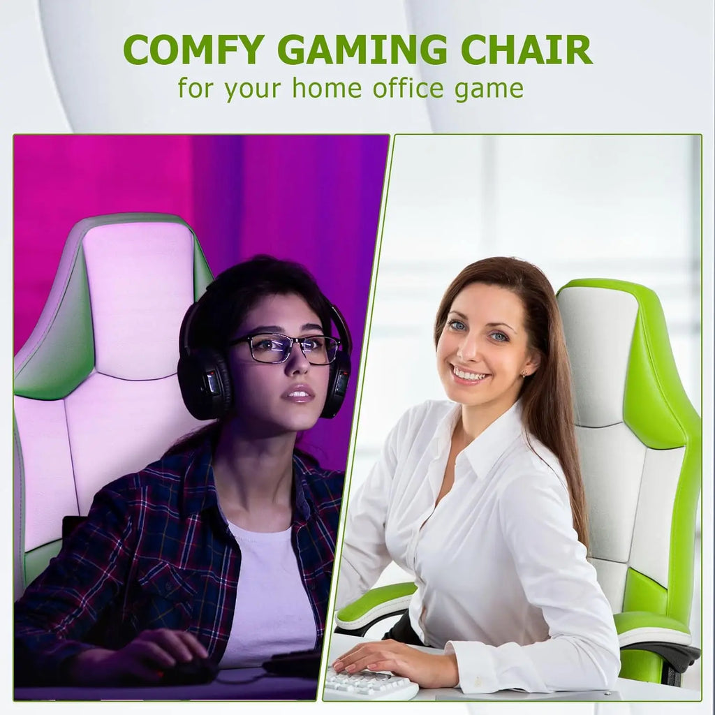 Ergonomischer Gaming Chair aus PU-Leder – Höhenverstellbarer Gamer- & Bürostuhl mit hoher Rückenlehne, Drehfunktion & Rollen für Erwachsene & Jugendliche