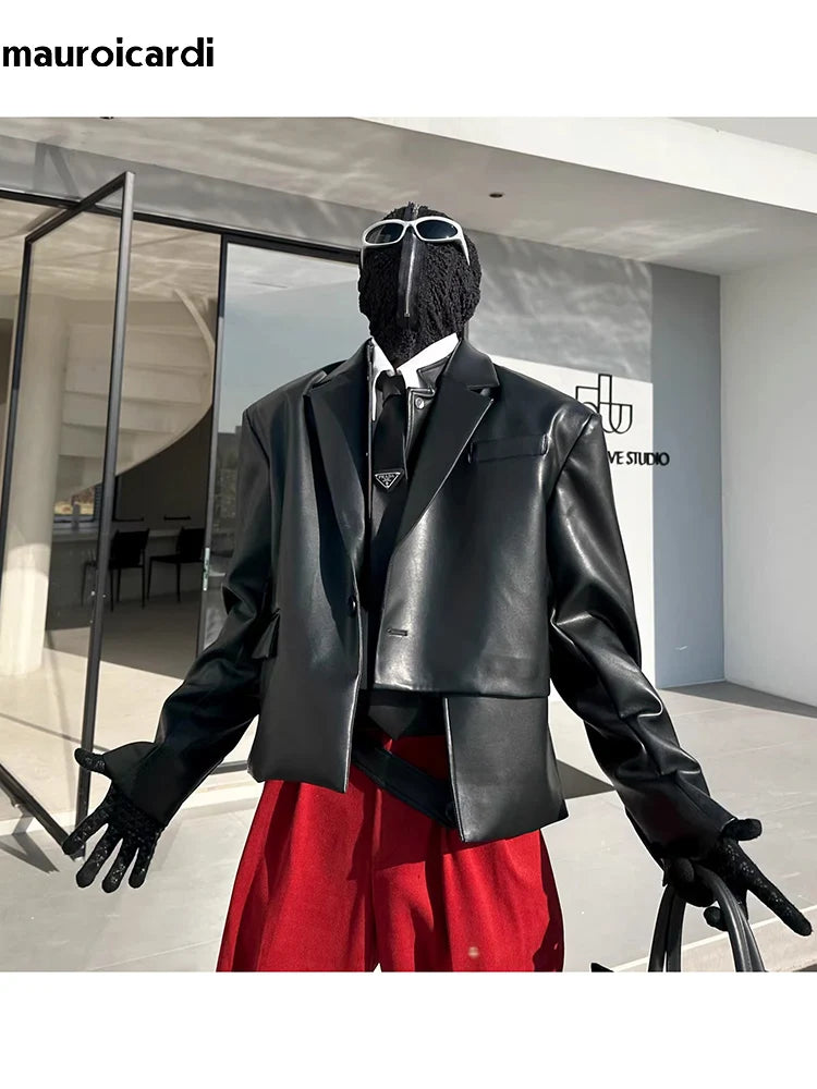 Mauroicardi Herren PU Lederblazer Kurz &amp; Locker – Chaqueta informal de diseño en negro o lila, weiche Lederoptik für Frühling &amp; Herbst