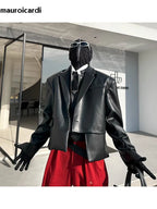 Mauroicardi Herren PU Lederblazer Kurz &amp; Locker – Chaqueta informal de diseño en negro o lila, weiche Lederoptik für Frühling &amp; Herbst