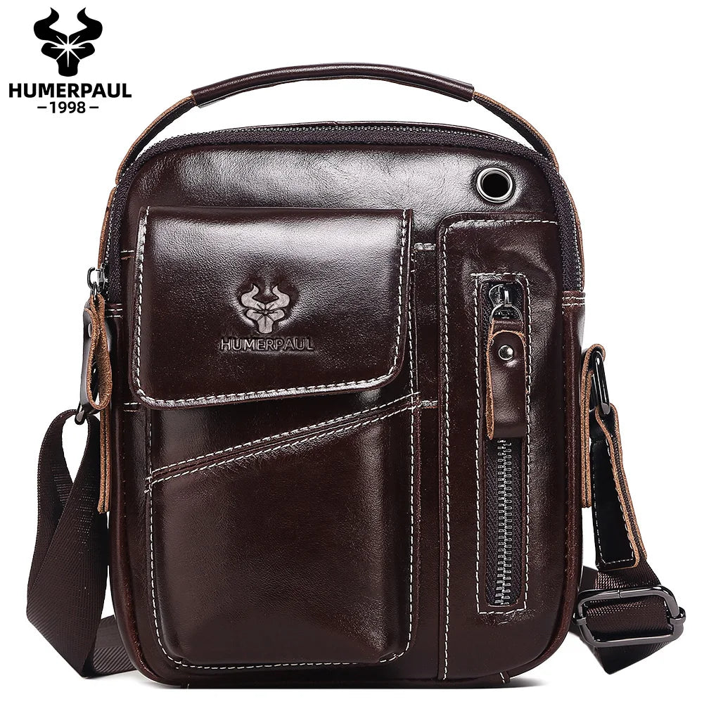 HUMERPAUL Herren Leder Messenger Bag – Vintage Crossbody Umhängetasche mit Mehreren Fächern für Business & Alltag