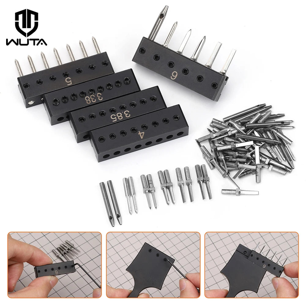 WUTA Modulares Adapter- &amp; Schlagkopf-System para Lederwerkzeuge – Austauschbare Loch- &amp; Stichaufsätze aus Edelstahl 