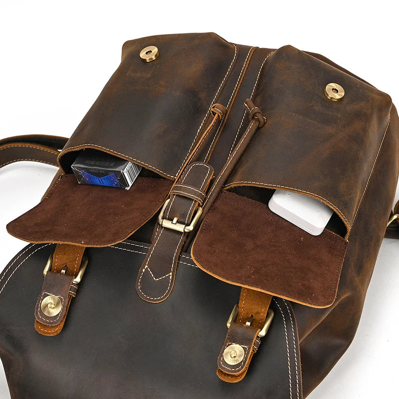 LUUFAN Vintage Leder Rucksack Herren – Crazy Horse Bucket Backpack aus echtem Rindsleder mit großem Stauraum 
