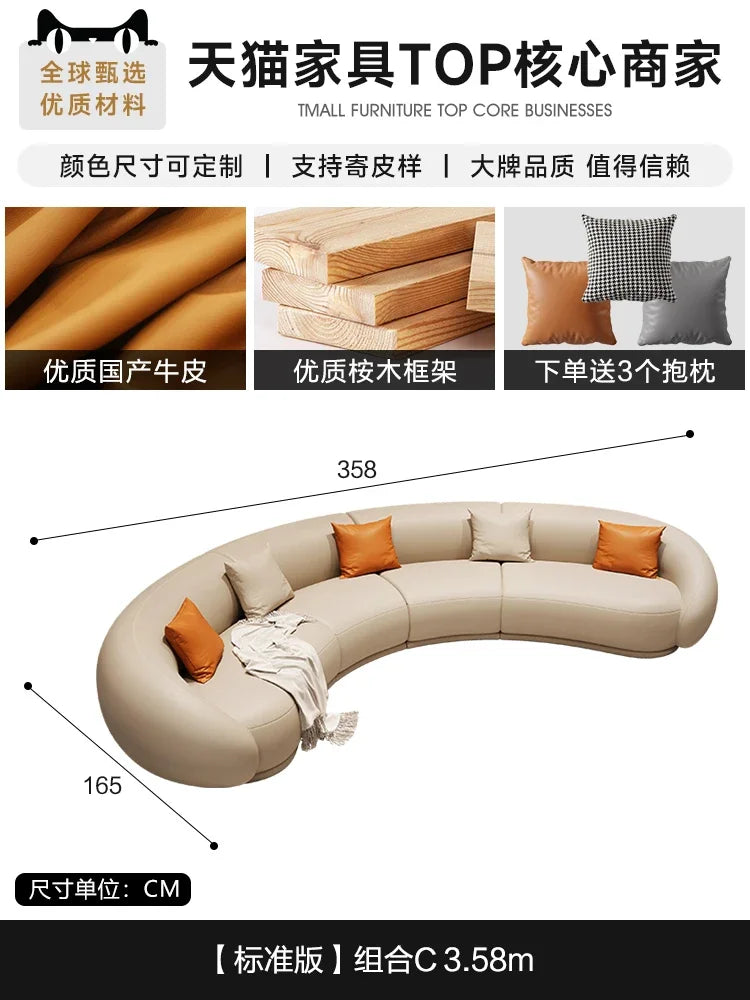 Luxuriöses Apartment Leder Sofa im italienischen Vintage-Stil – Canapé de salon design confortable en cuir véritable &amp; Holz