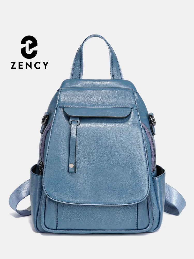 ZENCY Damen Rucksack aus echtem Leder – Modischer Fashion Backpack mit Multifunktionstaschen, hochwertiger Schul- & Reiserucksack für Alltag & Freizeit