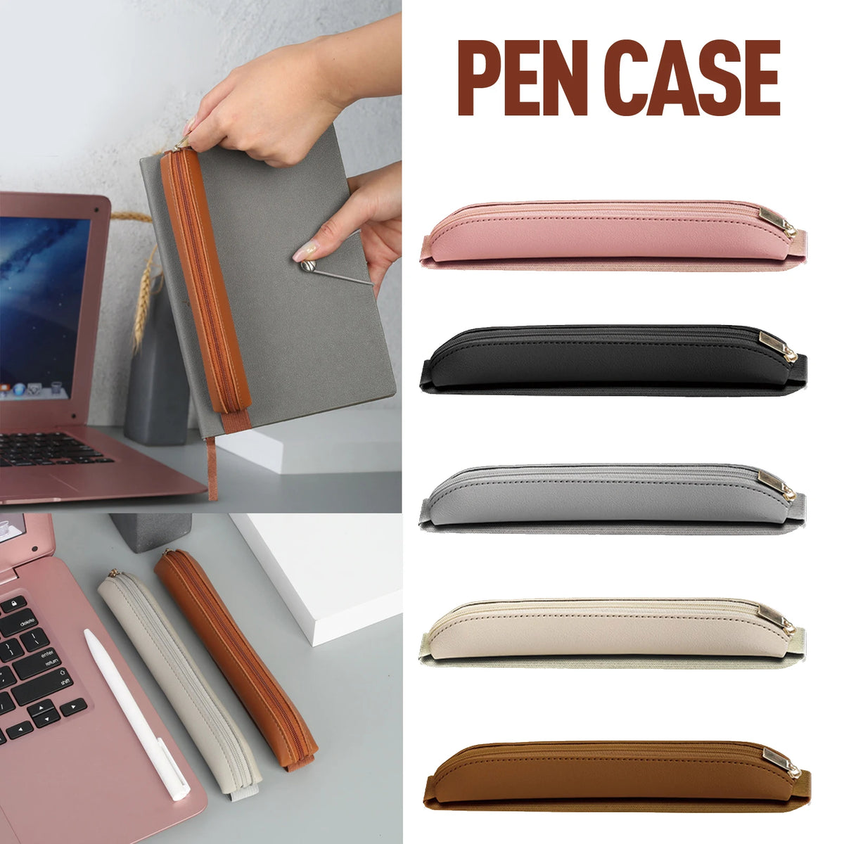 PU Leder Stifteetui mit Buchband &amp; Reißverschluss – Grosses Stiftemäppchen für Schule, Büro &amp; Studium 