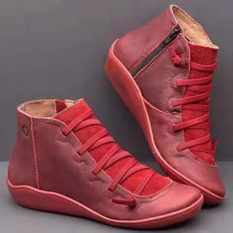 Damen Schneestiefel Knöchelhoch – Warme Winter Ankle Boots mit Schnürung, flachem Absatz & Vintage-Design