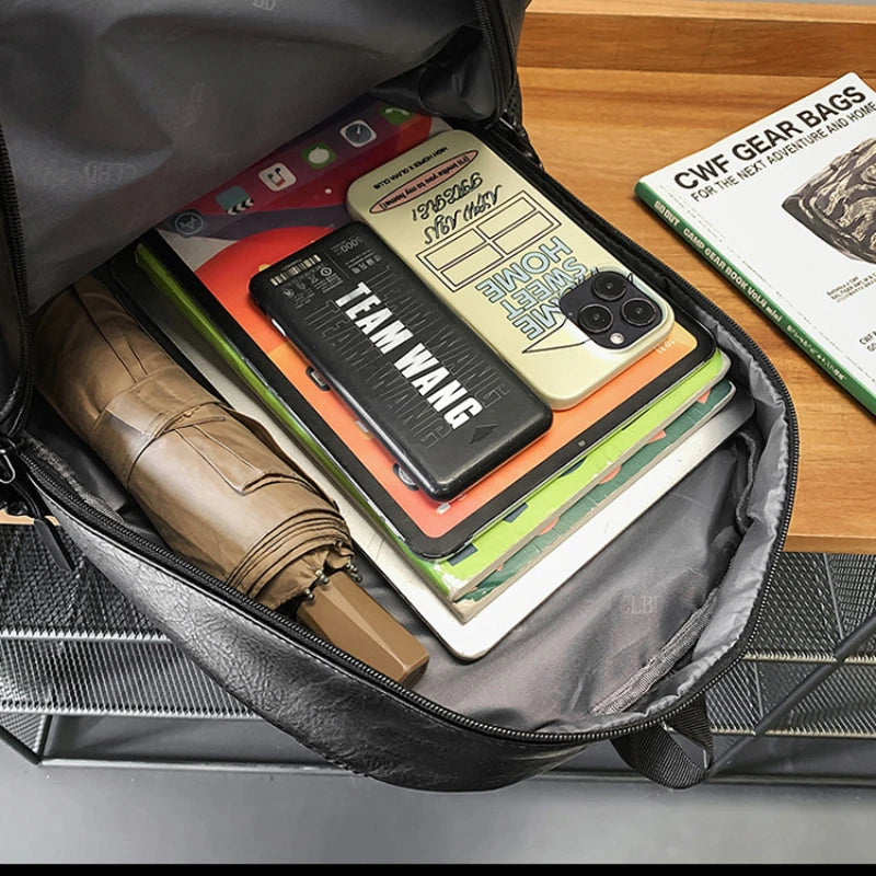 Herren PU Leder Rucksack – Modischer, wasserfester Laptoprucksack im koreanischen Stil mit großem Stauraum