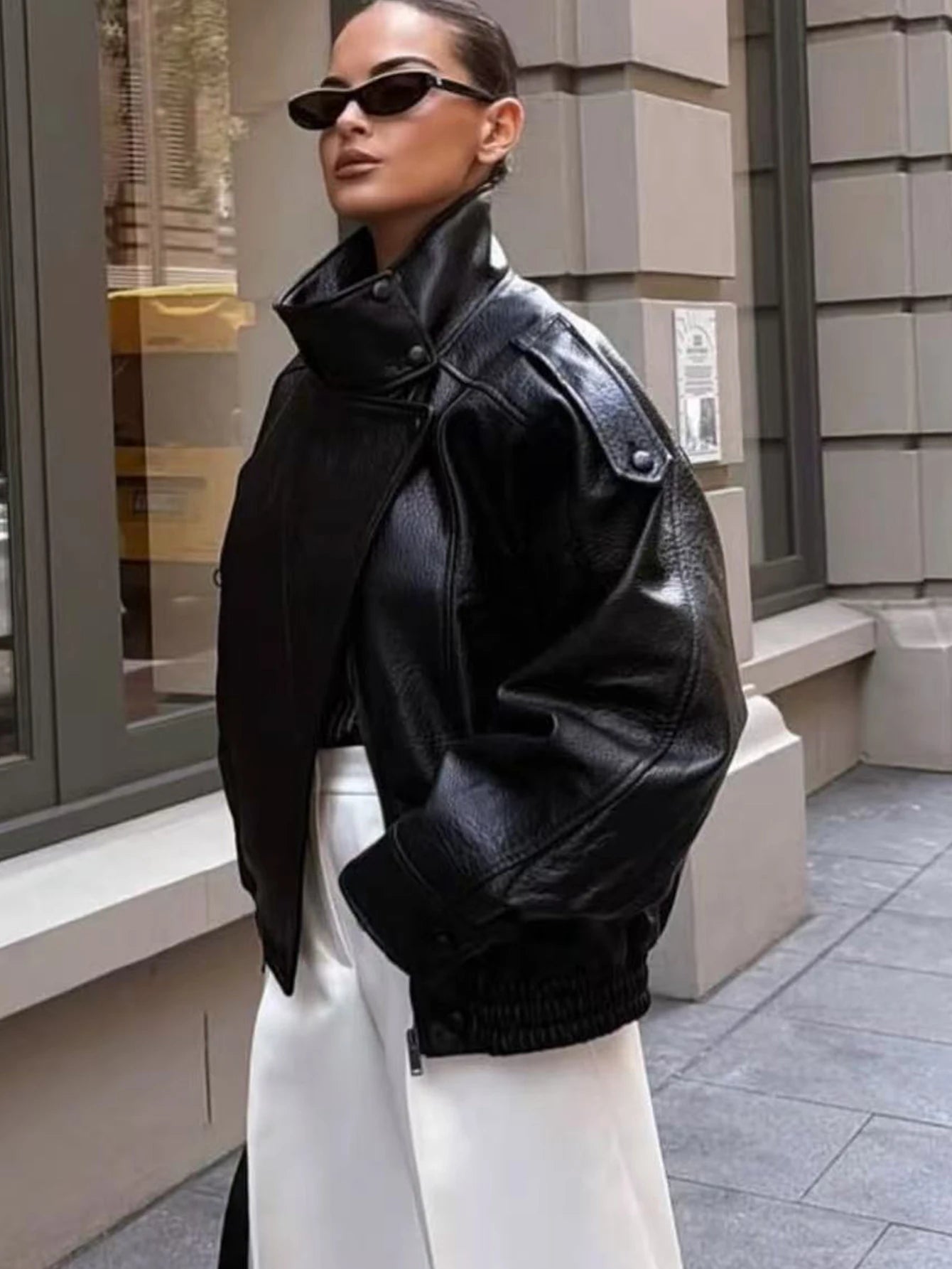 TFMLN Damen PU Lederjacke 2025 – Locker geschnittene Kunstlederjacke mit Stehkragen & Reißverschluss, modischer High-Street Mantel für Herbst & Winter